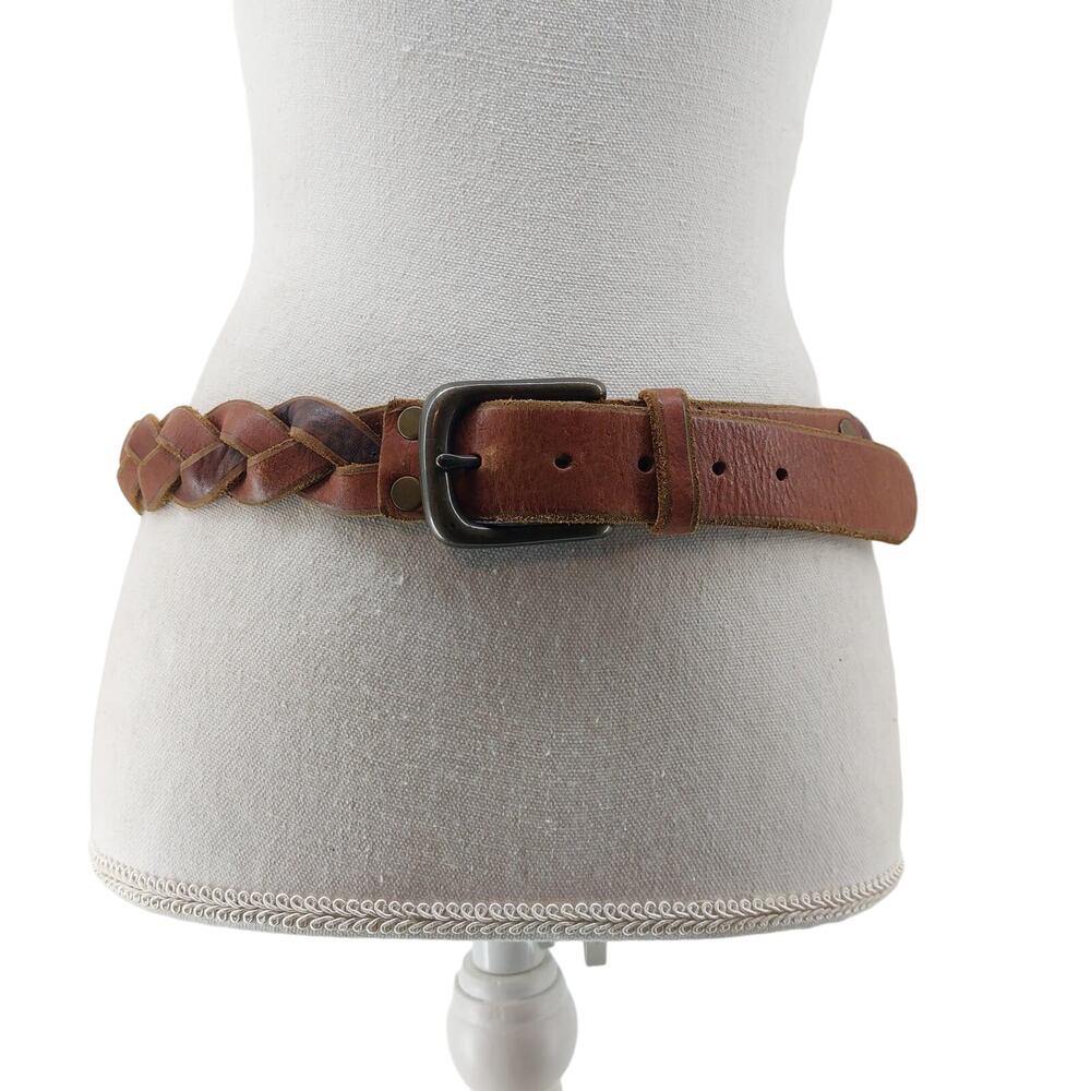 Fossil Women's Brown Braided Genuine Leather Belt  Single Prong S/M